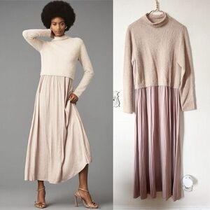Soft Tan Sweater dress with  Pleated Skirt by Anthropologie